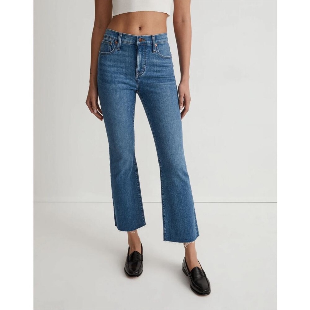 Madewell Kick Out Crop Jeans Women’s 33 Cherryville Wash Raw Hem Stretch NWT
